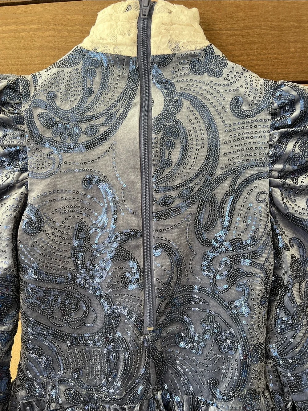 Weissman Girl's Purple Rain Sequin Paisley Lace Peplum Biketard Dance Sz Medium